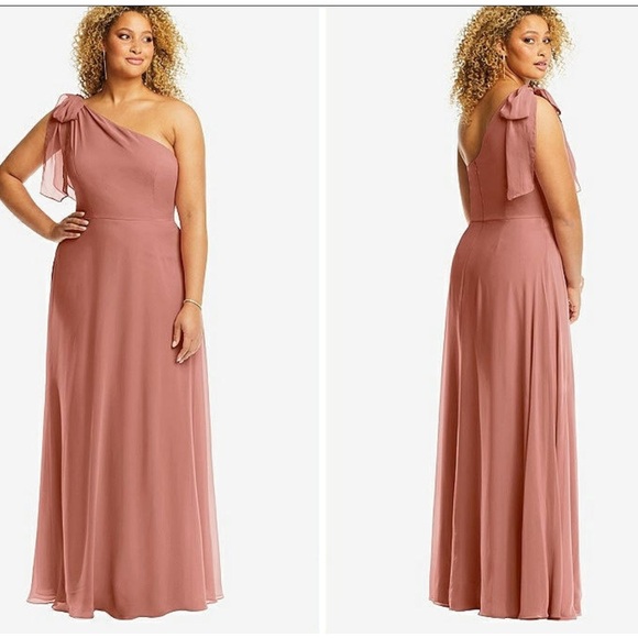 After Six Draped One-Shoulder Maxi Dress W/Scarf Bow Desert Rose 16R - Picture 1 of 10